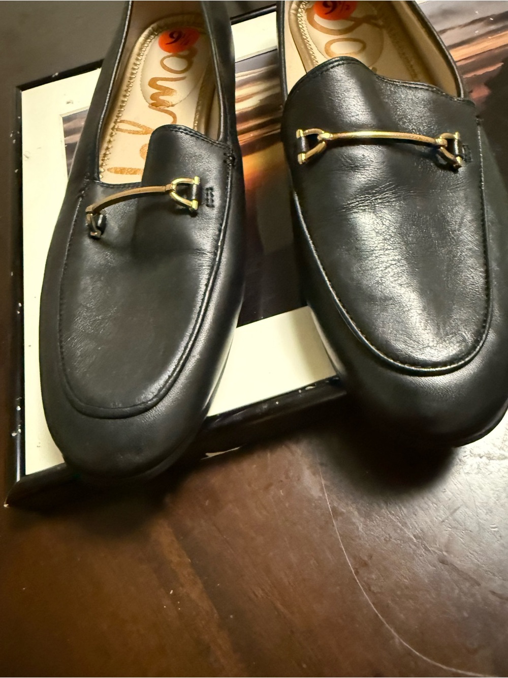 Sam Edelman Black Leather Espadrille-Style Loafers with Gold Accent - Picture 2 of 6